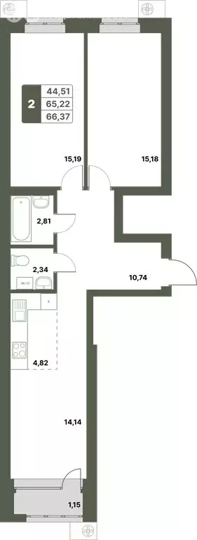 2-комнатная квартира: Уфимский район, село Миловка (66.37 м) - Фото 0