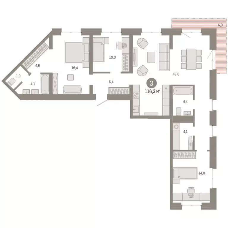 3-комнатная квартира: Екатеринбург, улица Советских Женщин (116.3 м) - Фото 1