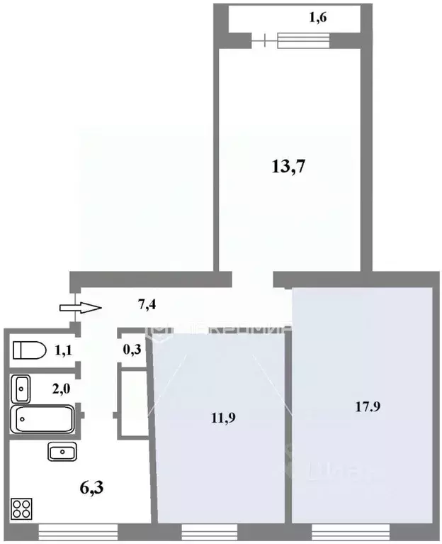 3-к кв. Санкт-Петербург просп. Культуры, 29К7 (60.6 м) - Фото 2