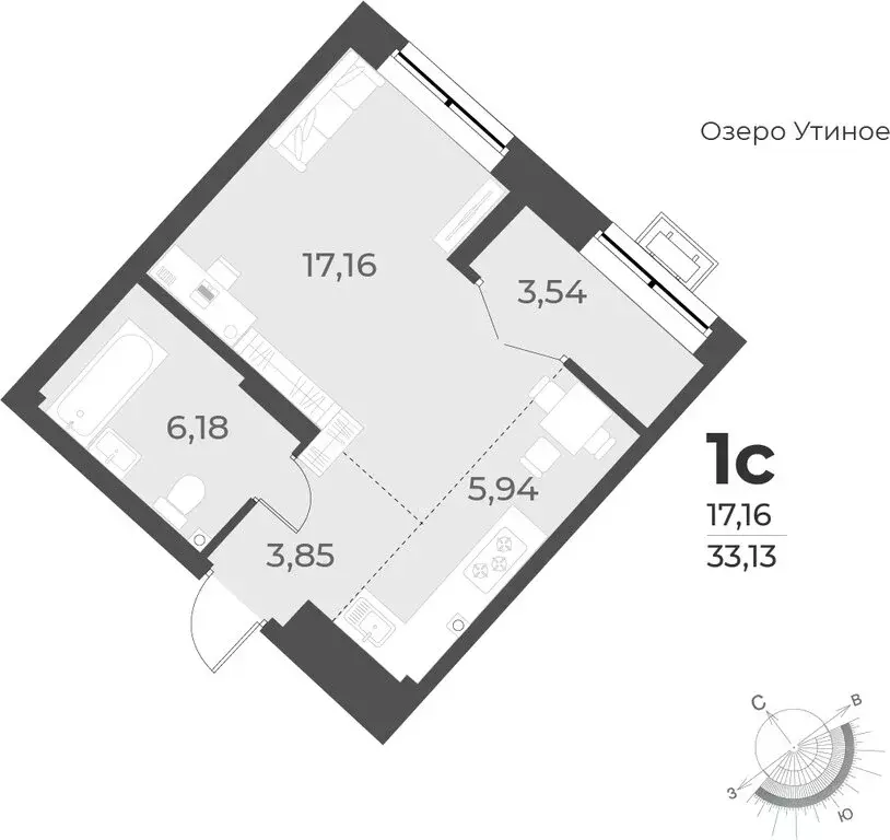 Квартира-студия: Новосибирск, улица Лобачевского, 51/1 (33.1 м) - Фото 0