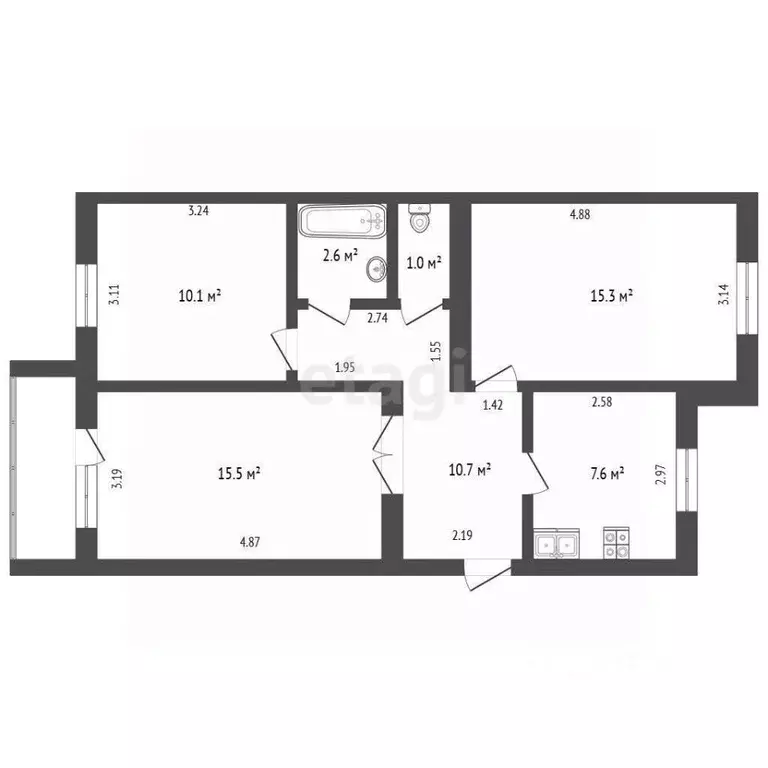 3-к кв. Архангельская область, Котлас ул. Дзержинского, 10 (65.2 м) - Фото 2