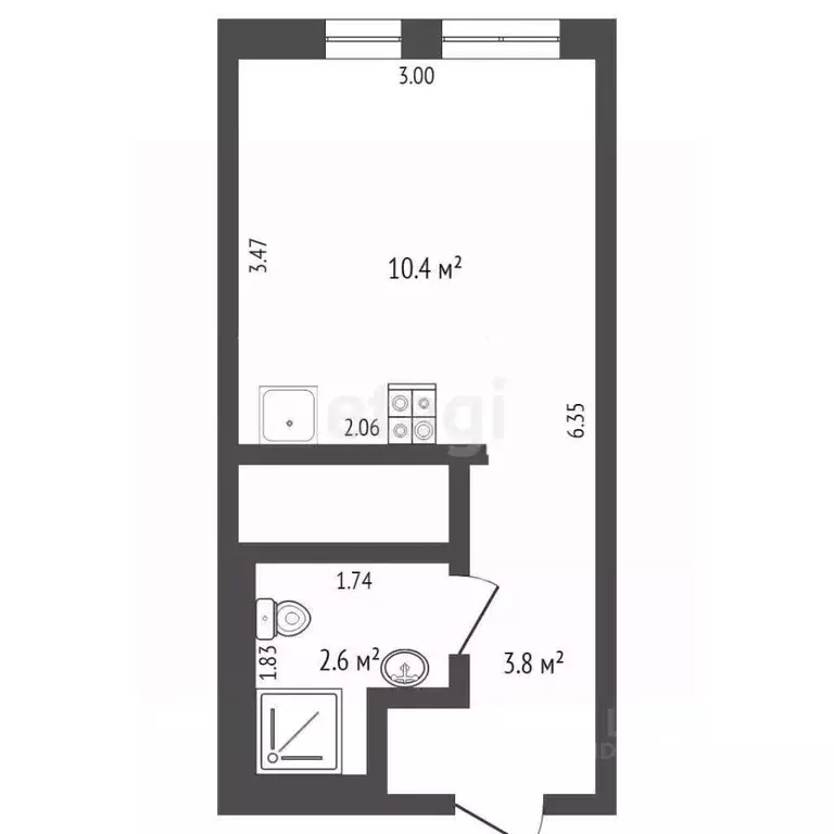 Студия Тюменская область, Тюмень Харьковская ул., 76 (17.4 м) - Фото 2