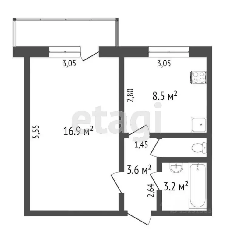 1-к кв. Челябинская область, Миасс ул. Жуковского, 6 (34.6 м) - Фото 1