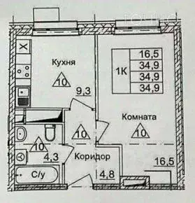 1-к кв. Пензенская область, Пенза ул. Стасова, 2Ак2 (34.9 м) - Фото 2