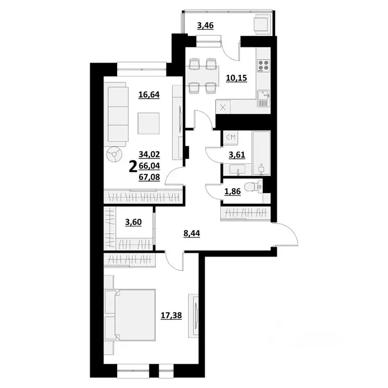 2-к кв. Белгородская область, Белгород ул. Квасова (67.08 м) - Фото 1