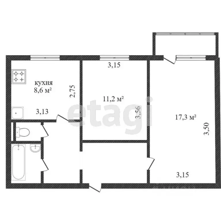2-к кв. Белгородская область, Белгород ул. Газовиков, 13А (55.3 м) - Фото 2
