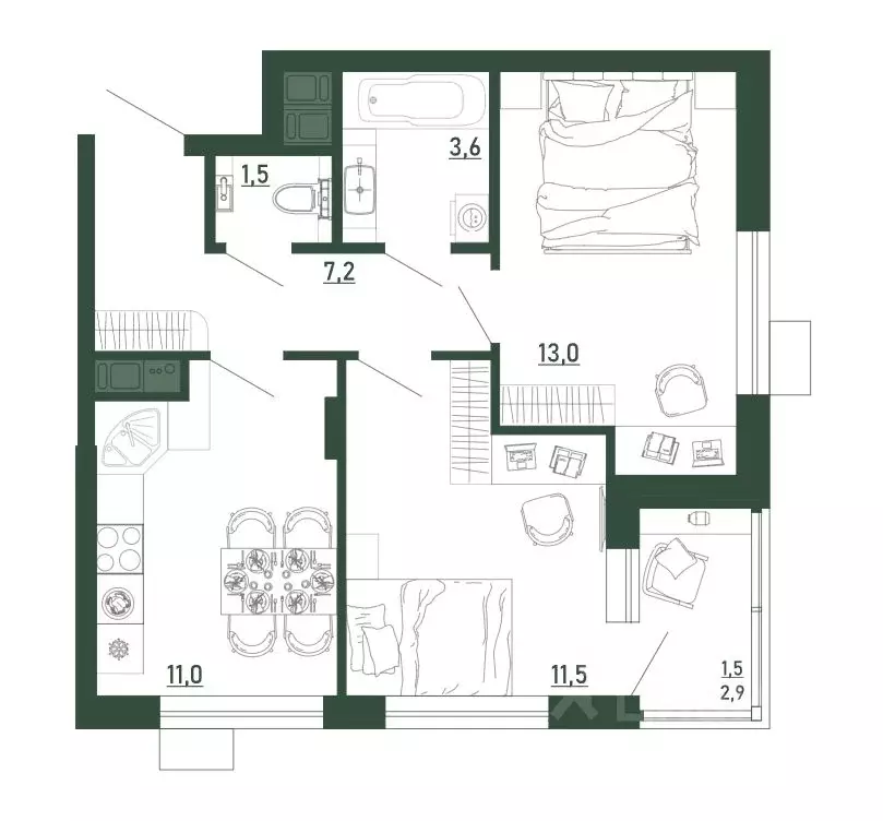 2-к кв. Воронежская область, Воронеж бул. Содружества, 6 (49.3 м) - Фото 1