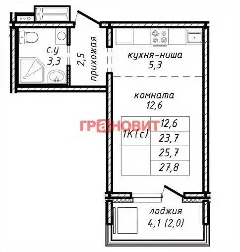 Квартира, 1 комната, 25.7 м - Фото 1