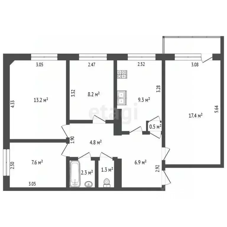 4-к кв. Саха (Якутия), Якутск ул. Кузьмина, 28/3 (71.5 м) - Фото 1