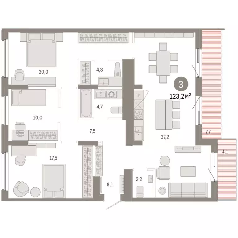 3-комнатная квартира: Омск, Кировский округ (123.18 м) - Фото 1