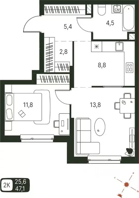 Студия Пермский край, Пермь ул. Серебристая, 1 (47.1 м) - Фото 1