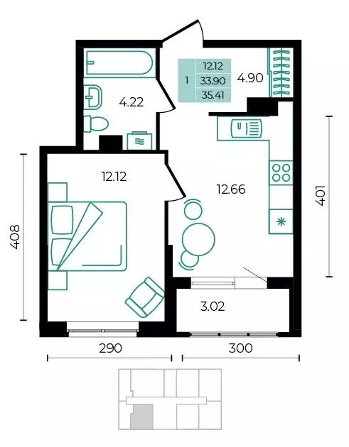 1-к кв. Адыгея, Майкопский район, пос. Тульский ул. Заречная (35.41 м) - Фото 1