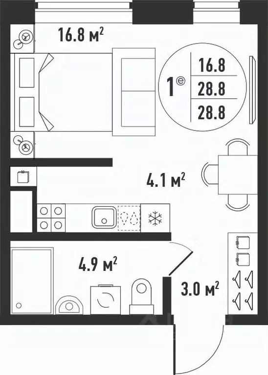 1-к кв. Астраханская область, Астрахань Августовская ул. (28.8 м) - Фото 2