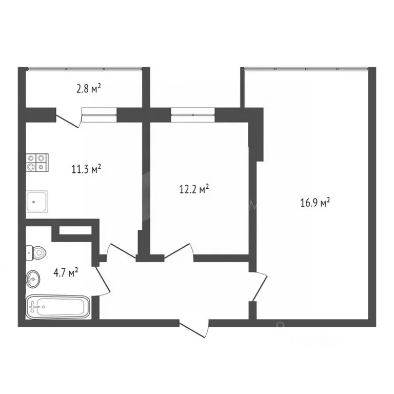 2-к кв. Тюменская область, Тюмень ул. Обдорская, 1 (53.1 м) - Фото 1