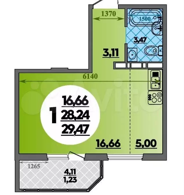 Квартира-студия, 29 м, 4/17 эт. - Фото 0