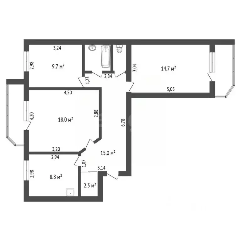 3-к кв. Амурская область, Благовещенск Тополиная ул., 51/1 (72.8 м) - Фото 2