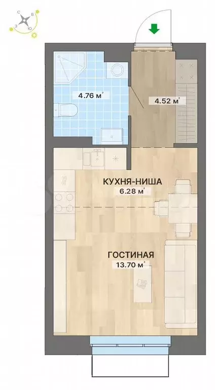 Квартира-студия, 29,3 м, 2/25 эт. - Фото 0