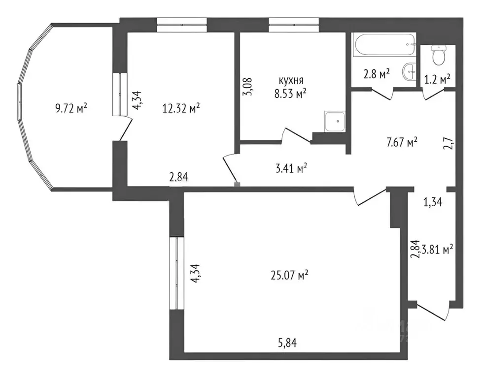 2-к кв. Красноярский край, Красноярск ул. Забобонова, 14 (66.61 м) - Фото 1