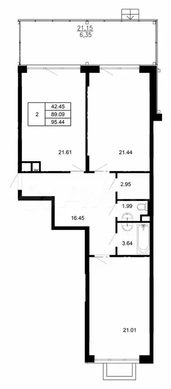 3-к. квартира, 95,4 м, 1/4 эт. - Фото 0