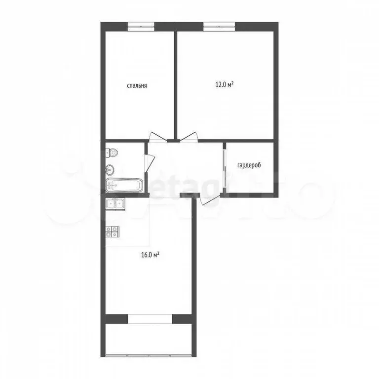 2-к. квартира, 46,5 м, 5/5 эт. - Фото 0