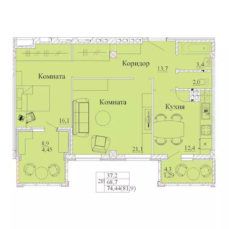 2-к кв. Ивановская область, Иваново Капучино жилой комплекс (81.9 м) - Фото 0