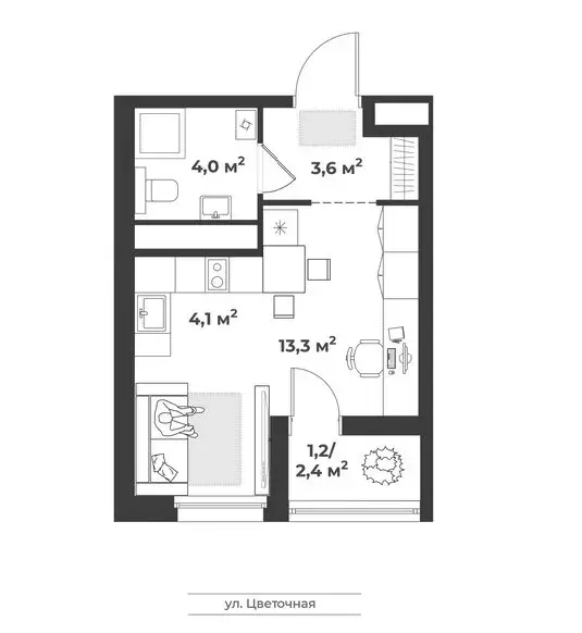 Квартира-студия: Тверь, 2-я улица Красина, 64 (26.2 м) - Фото 0