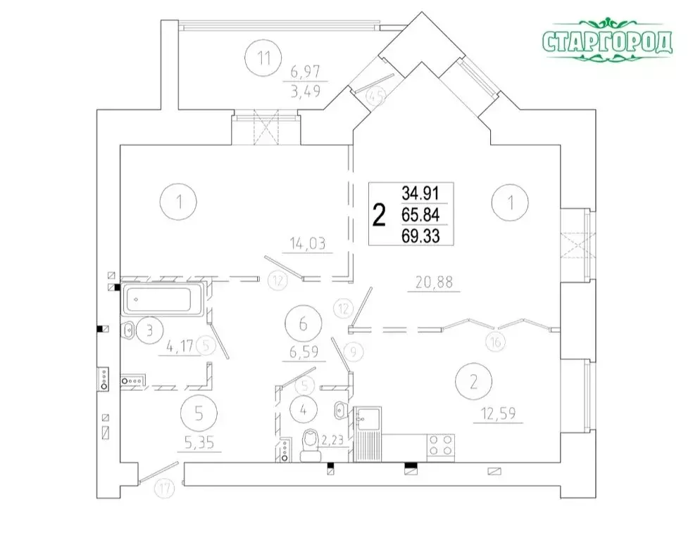 2-комнатная квартира: Омск, микрорайон Старгород, улица Нагибина, 44 ... - Фото 1