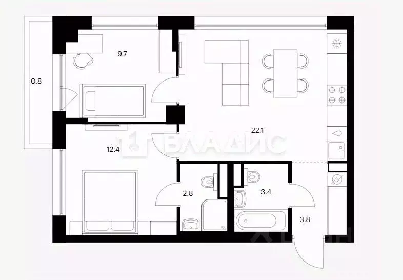 2-к кв. Москва ул. Ивана Франко, 20к3 (55.0 м) - Фото 1