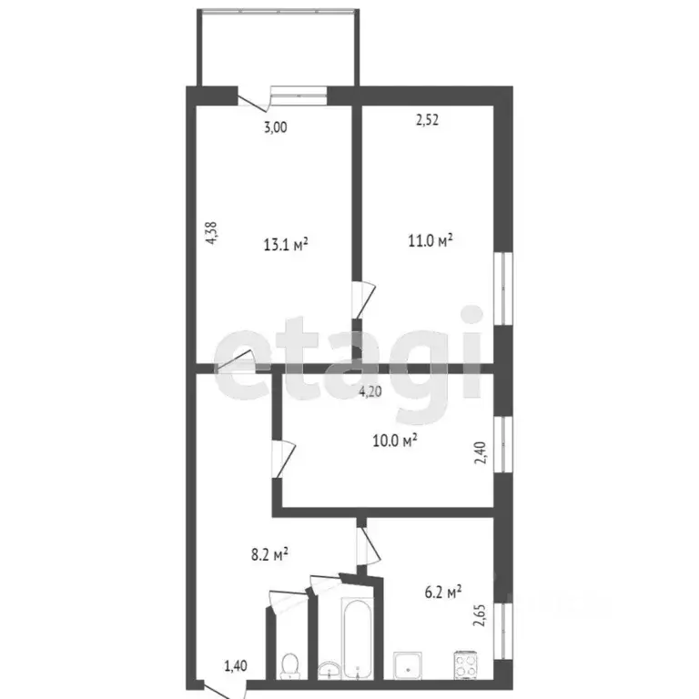 3-к кв. Крым, Симферополь ул. Ростовская (52.1 м) - Фото 2