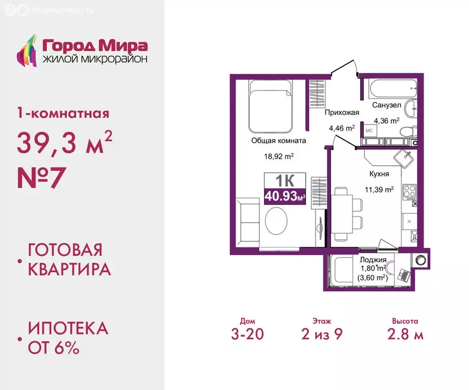 1-комнатная квартира: Симферополь, улица Батурина, 177к4 (39.3 м) - Фото 1