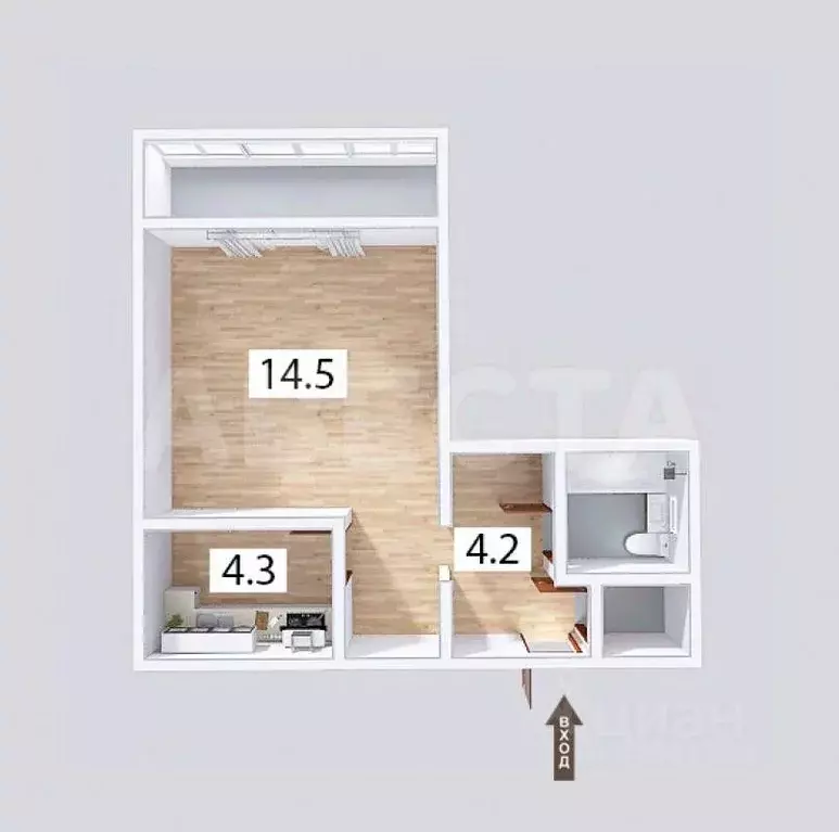 Студия Омская область, Омск ул. Малиновского, 10 (27.5 м) - Фото 2