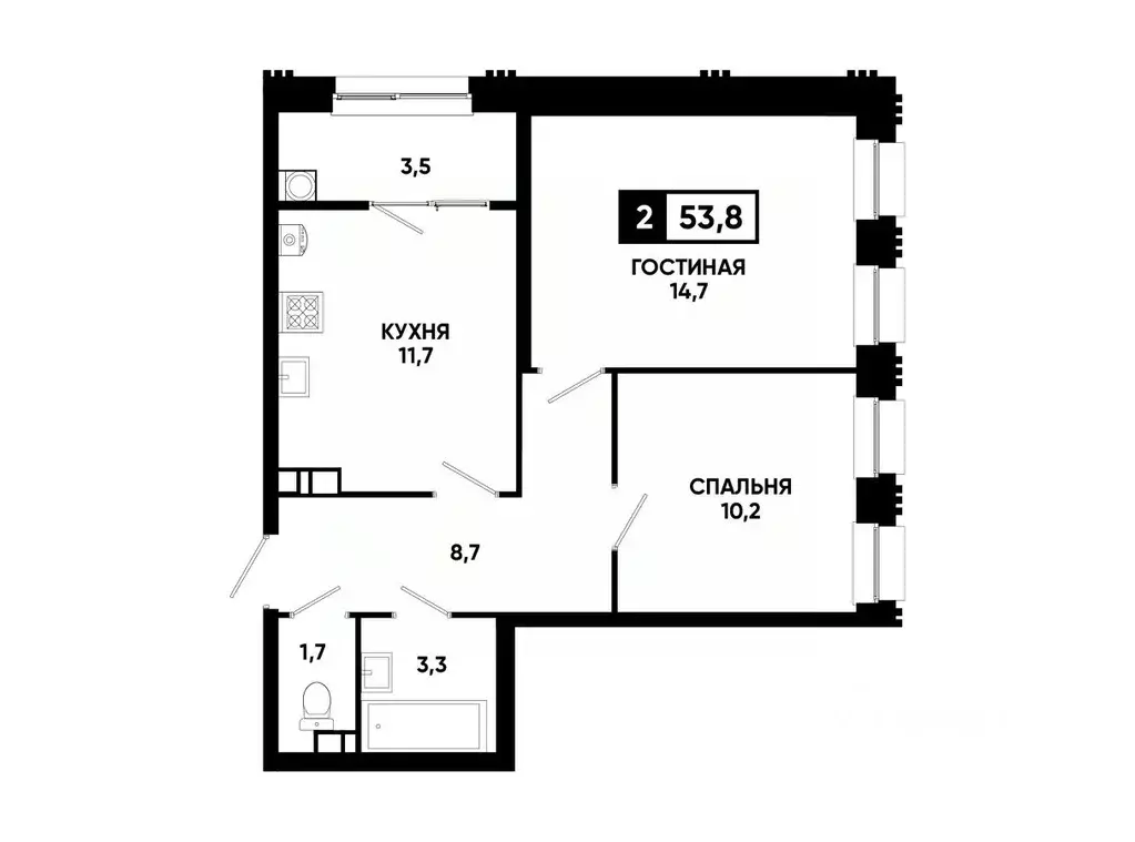 2-к кв. Ставропольский край, Ставрополь ул. Андрея Голуба, 12к5 (53.8 ... - Фото 0