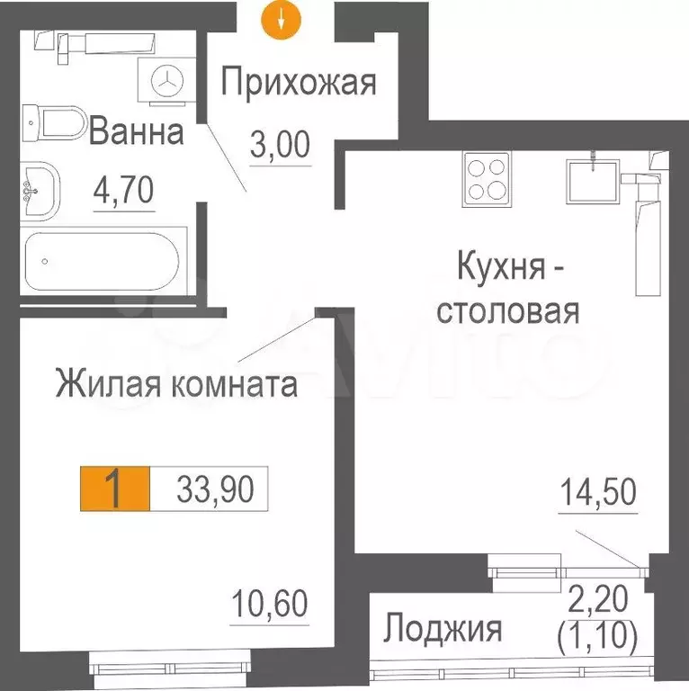 1-к. квартира, 33,9 м, 16/25 эт. - Фото 0