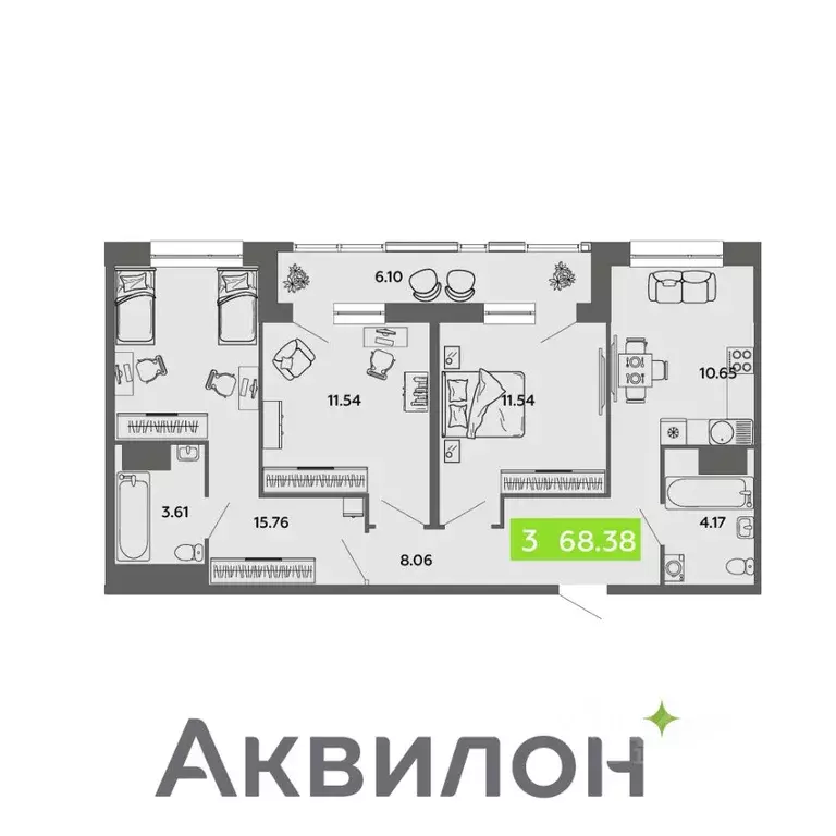 3-к кв. Архангельская область, Архангельск проезд Приорова, 4с1 (68.38 ... - Фото 0