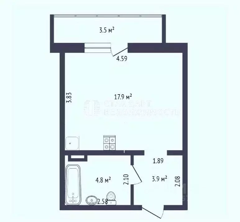 Студия Тюменская область, Тюмень ул. Обдорская, 1 (26.4 м) - Фото 2