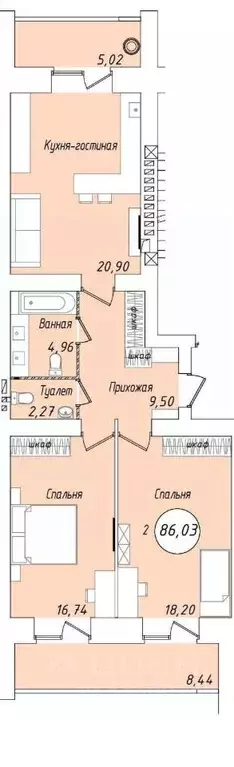 2-к кв. Марий Эл, Йошкар-Ола Мирный мкр,  (86.6 м) - Фото 1