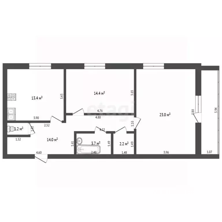 2-к кв. Татарстан, Альметьевск ул. Кирова, 42 (72.0 м) - Фото 2