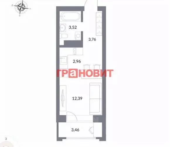 Студия Новосибирская область, Новосибирск ул. Державина, 50 (25.2 м) - Фото 1