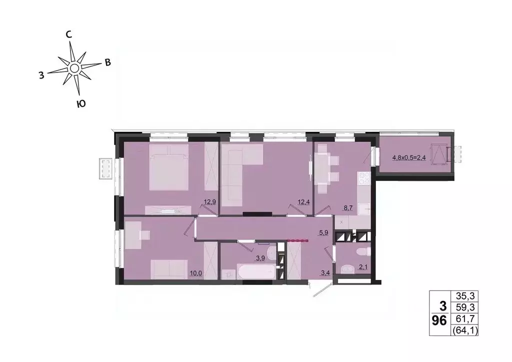 3-к кв. Удмуртия, Ижевск ул. Леваневского (61.7 м) - Фото 1