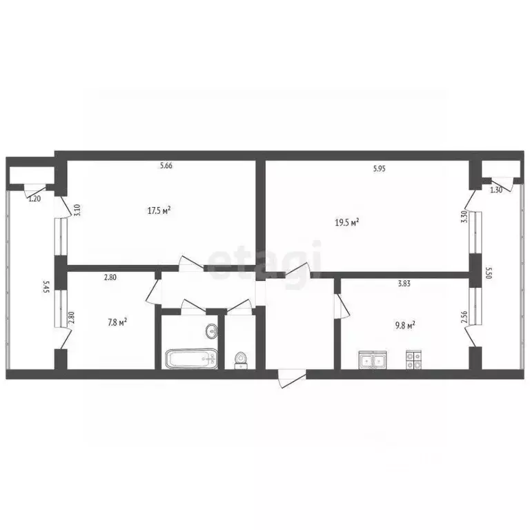 3-к кв. Ставропольский край, Кисловодск ул. Чайковского (66.7 м) - Фото 2