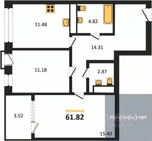 2-к кв. Воронежская область, Воронеж наб. Чуева, 7 (61.82 м) - Фото 0