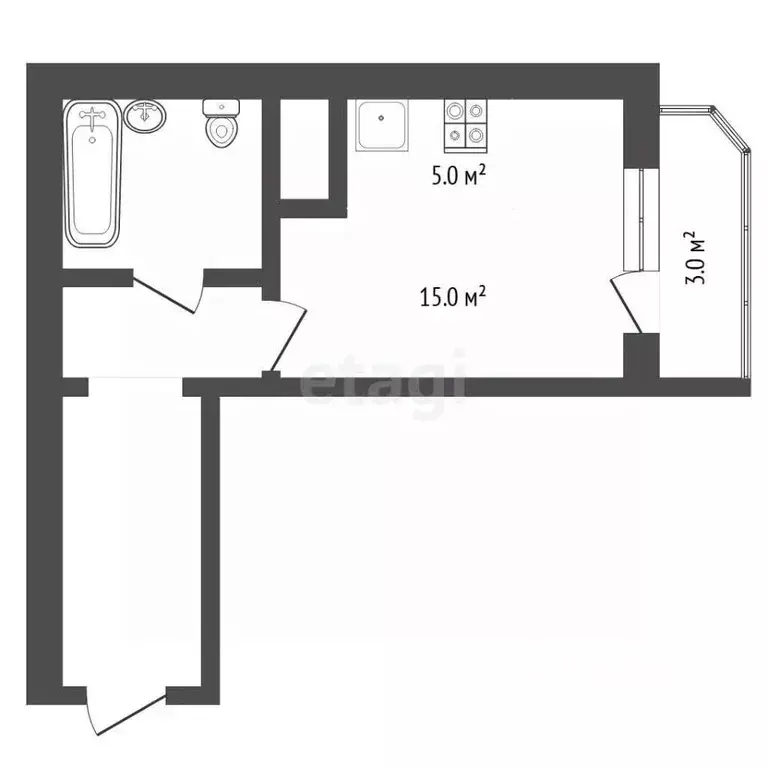 Студия Тюменская область, Тюмень ул. Валентины Трофимовой, 3 (28.0 м) - Фото 2