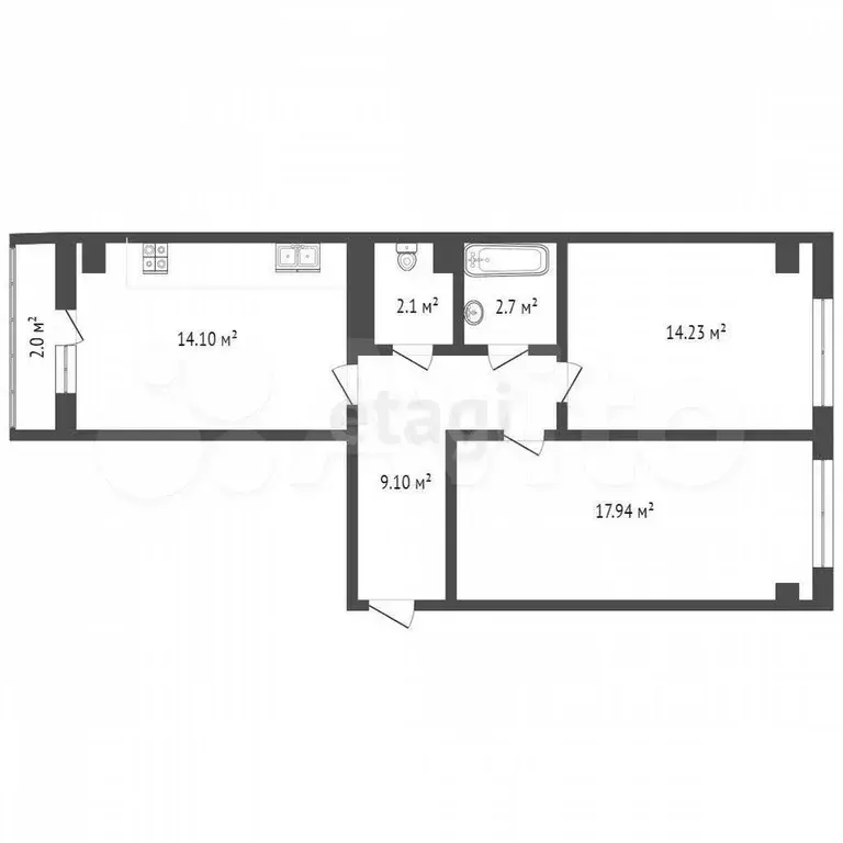 2-к. квартира, 60 м, 9/10 эт. - Фото 0