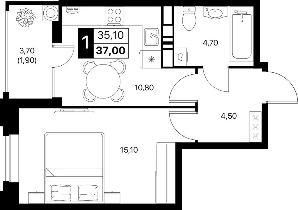 1-к кв. Ростовская область, Ростов-на-Дону Эстет жилой комплекс (37.0 ... - Фото 1