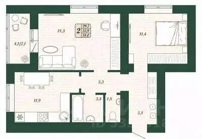 2-к кв. Самарская область, Волжский район, Смышляевка городское ... - Фото 1