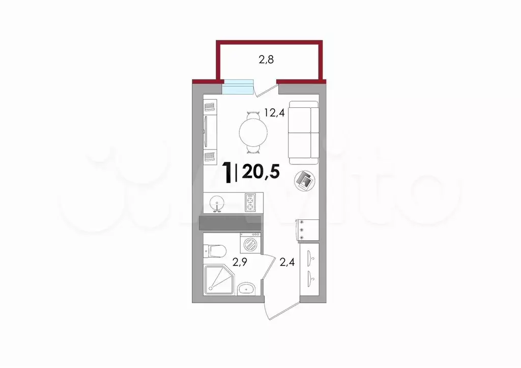 Квартира-студия, 20,5 м, 7/18 эт. - Фото 1