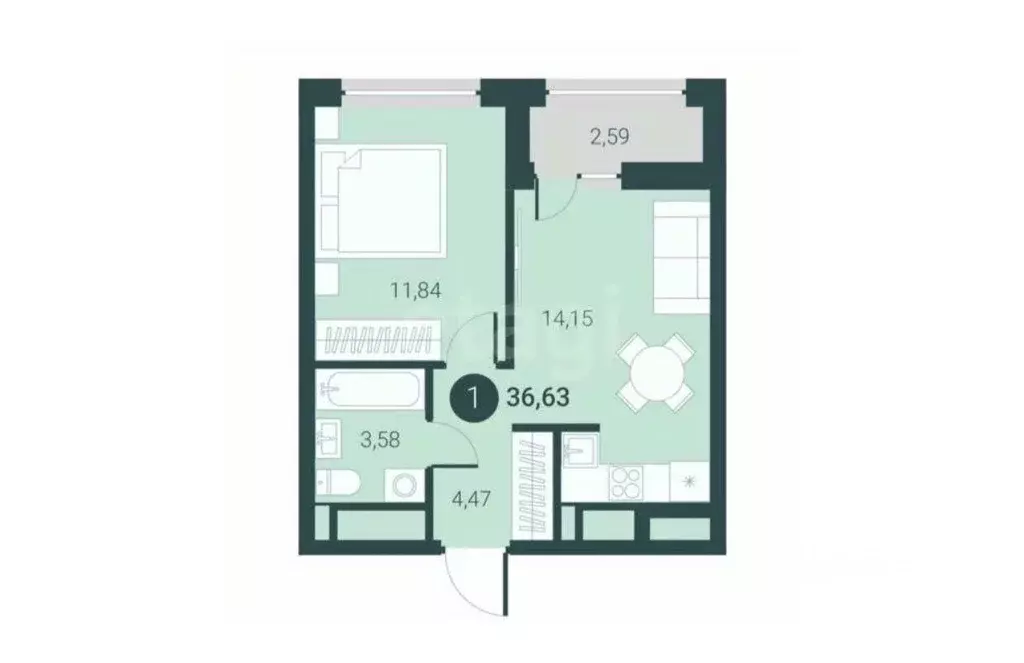 1-к кв. Тюменская область, Тюмень Мотивы жилой комплекс (36.6 м) - Фото 1