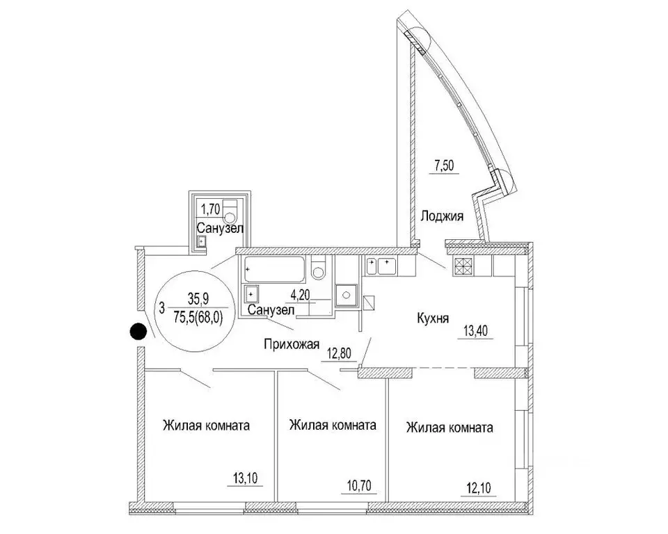 3-к кв. Тверская область, Тверь ул. Спартака, 2 (75.5 м) - Фото 0