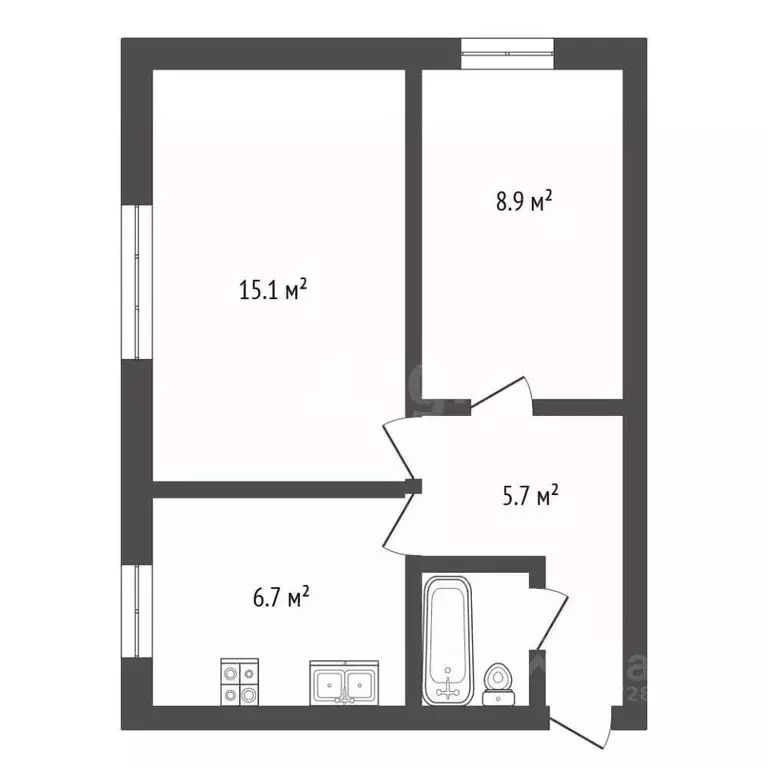 2-к кв. Калужская область, пос. Ферзиково ул. Бычкова, 23 (38.4 м) - Фото 2
