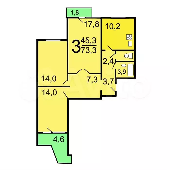 Аукцион: 3-к. квартира, 75,1 м, 5/17 эт. - Фото 0